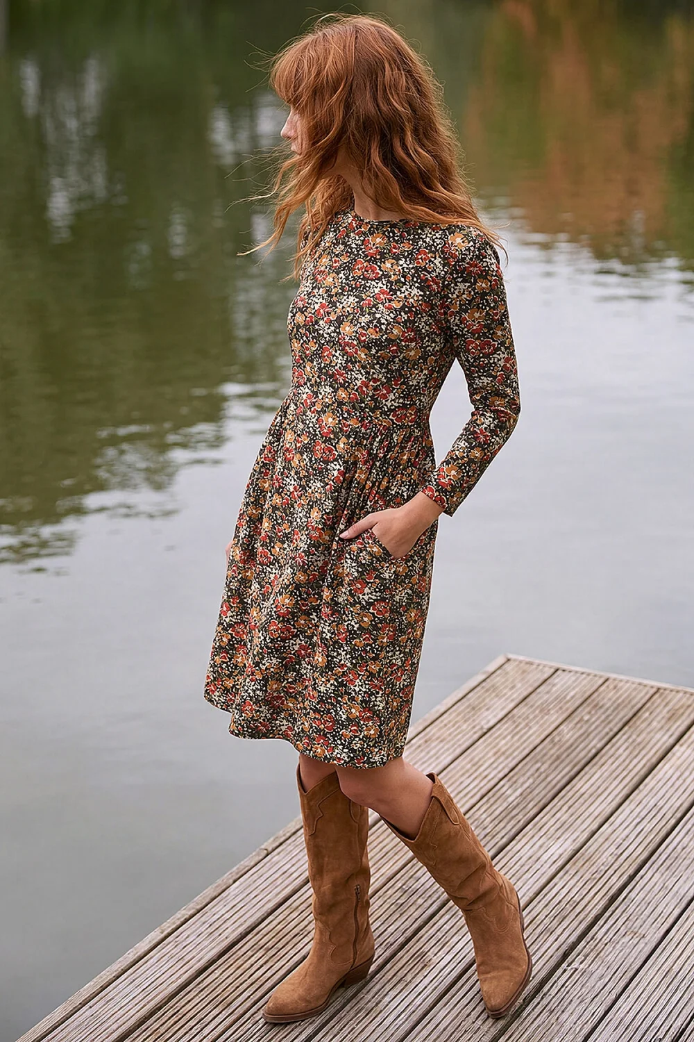 Roman Orange Floral Side Ruched Dress - 18 Image 3