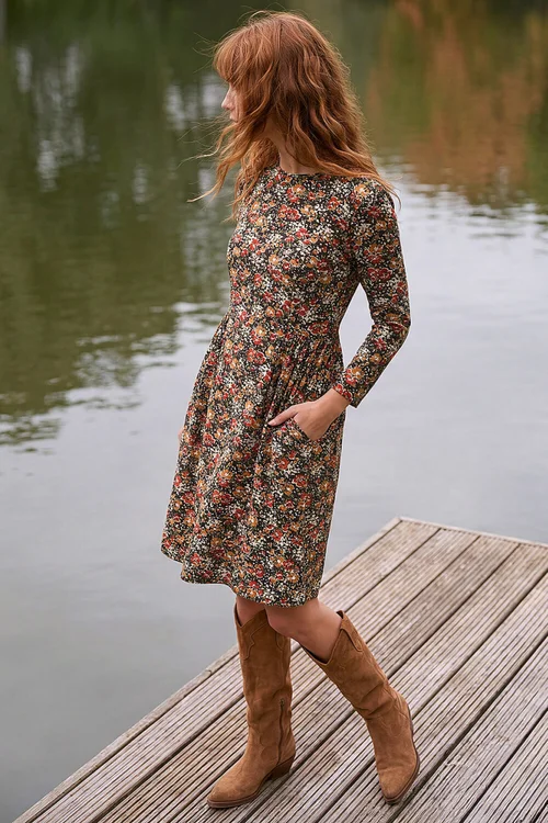 Roman Orange Floral Side Ruched Dress - 18 Image 3