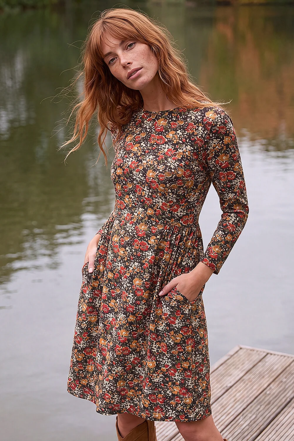 Roman Orange Floral Side Ruched Dress - 18 Image 1