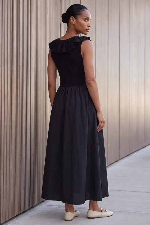 Roman Black Frill Detail Midi Dress - 18 Image 2