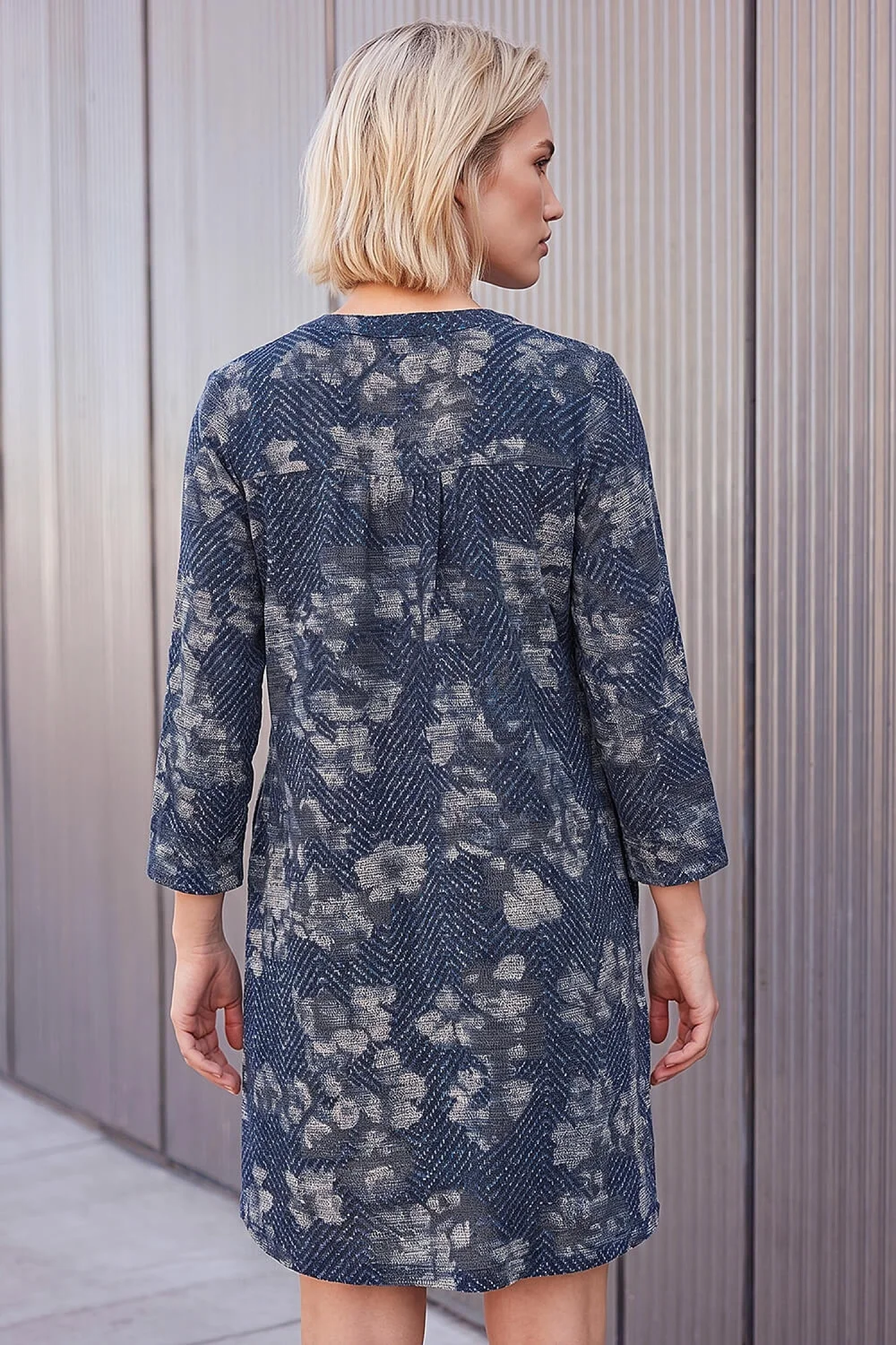 Roman Navy Floral Chevron Dress - 20 Image 2
