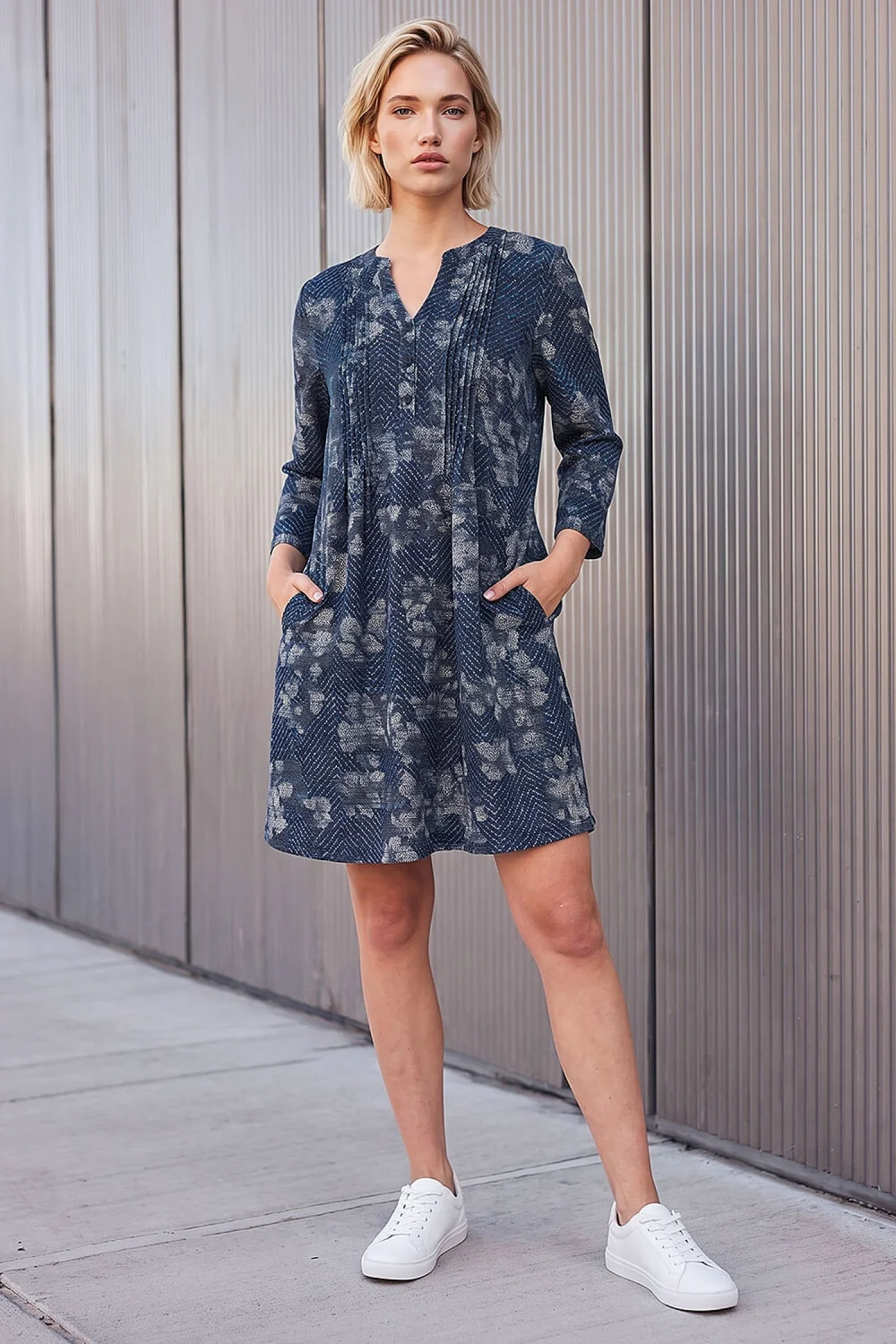 Roman Navy Floral Chevron Dress - 20 Image 3