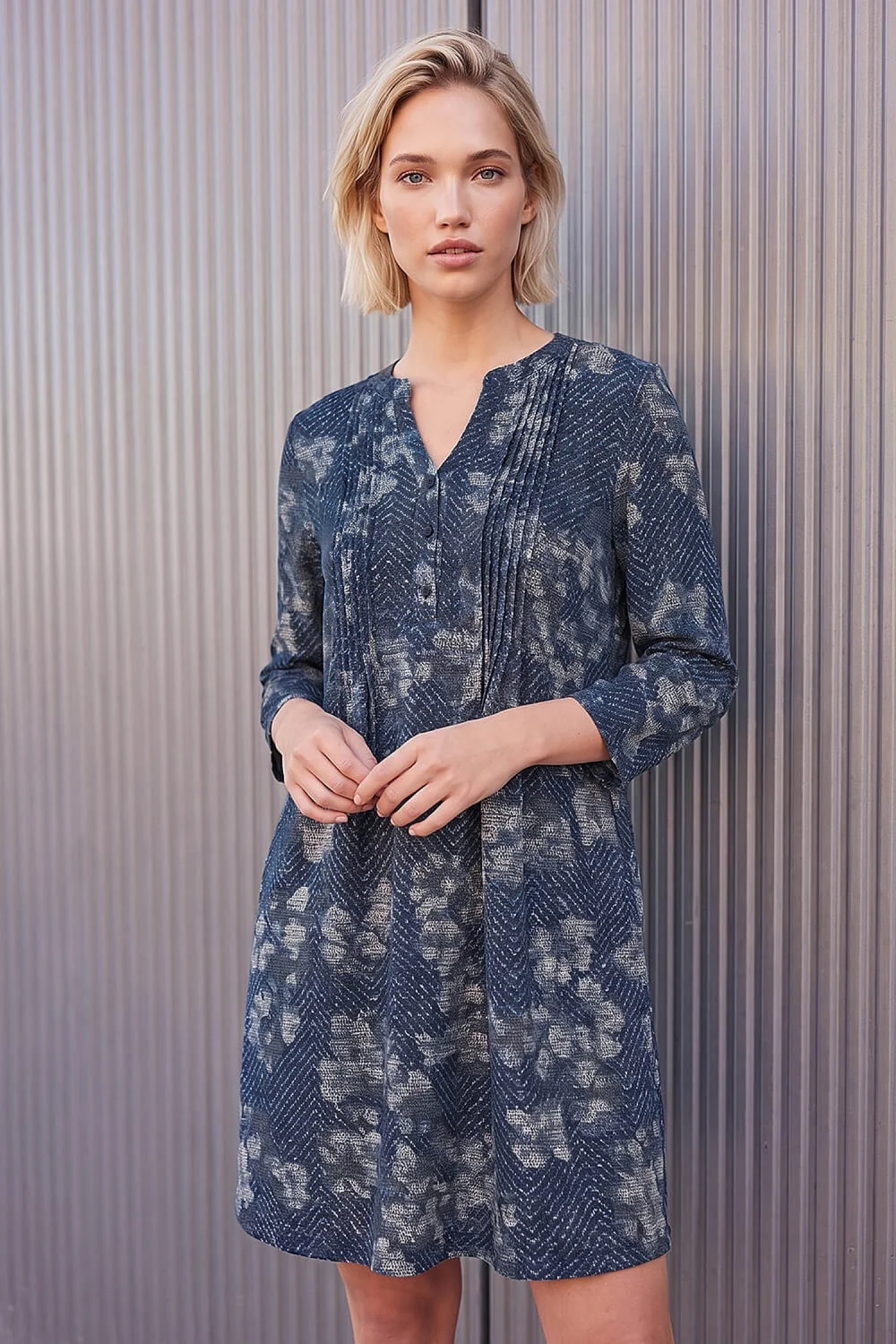 Roman Navy Floral Chevron Dress - 20 Image 1