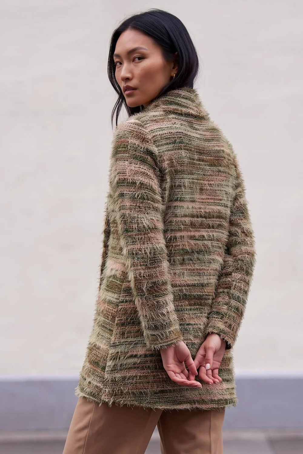 Roman Khaki Fluffy Cowl Neck Snit Tunic Top - 20 Image 3