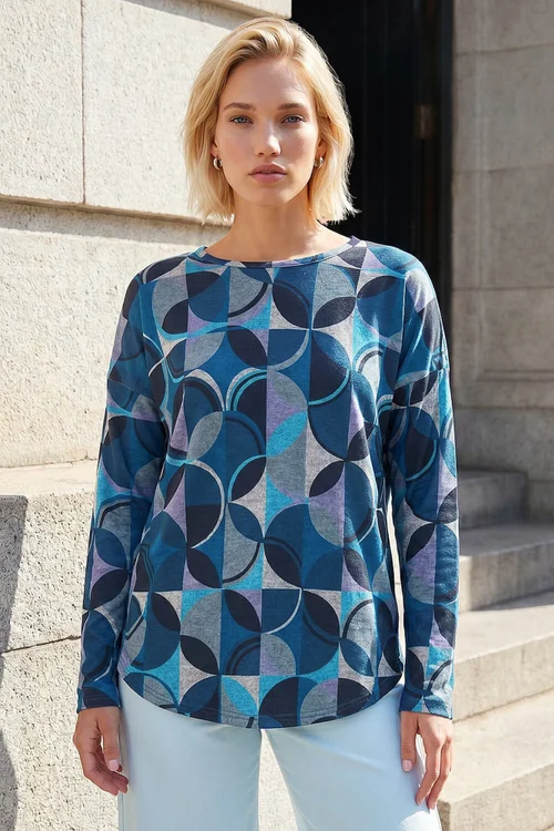 Roman Navy Geo Print Stretch Jersey Top - 14 Image 1