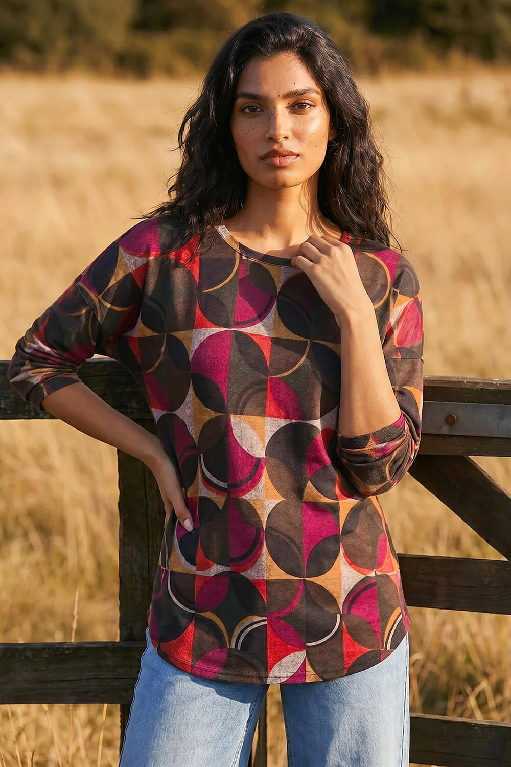 Roman Rust Geo Print Snit Top - 12 Image 1
