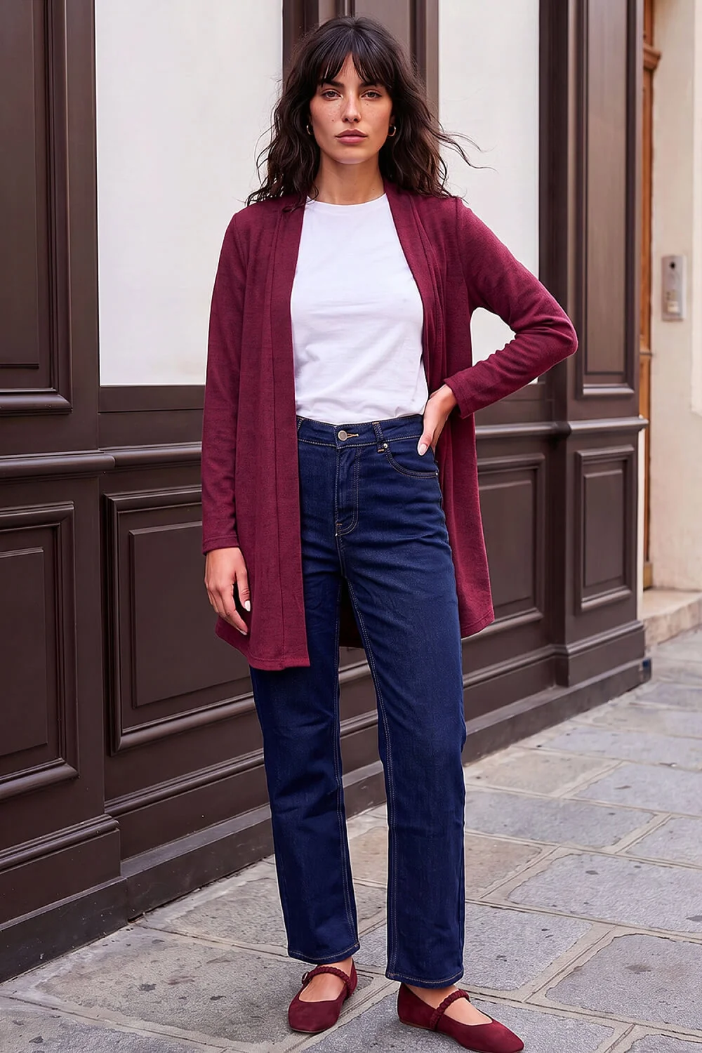 Roman Burgundy Longline Knit Cardigan - 12 Image 2