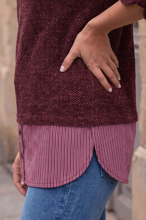Roman Wine Mock Shirt Textured Knit Jumper - 16 Image 3