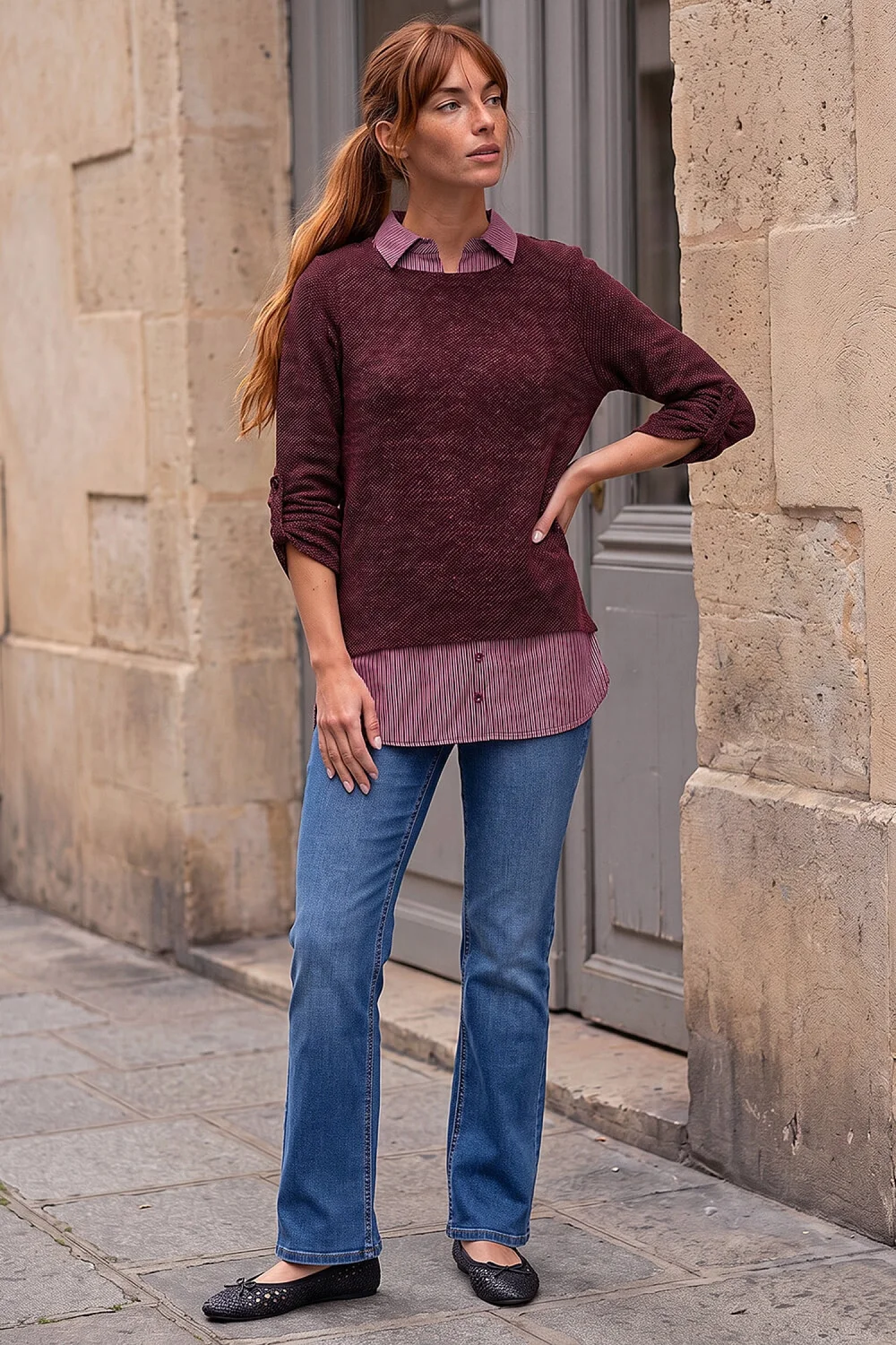 Roman Wine Mock Shirt Textured Knit Jumper - 16 Image 4