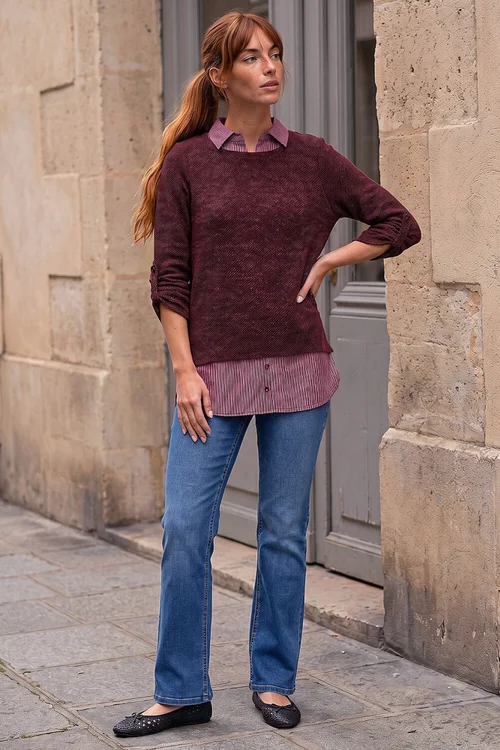Roman Wine Mock Shirt Textured Knit Jumper - 16 Image 4