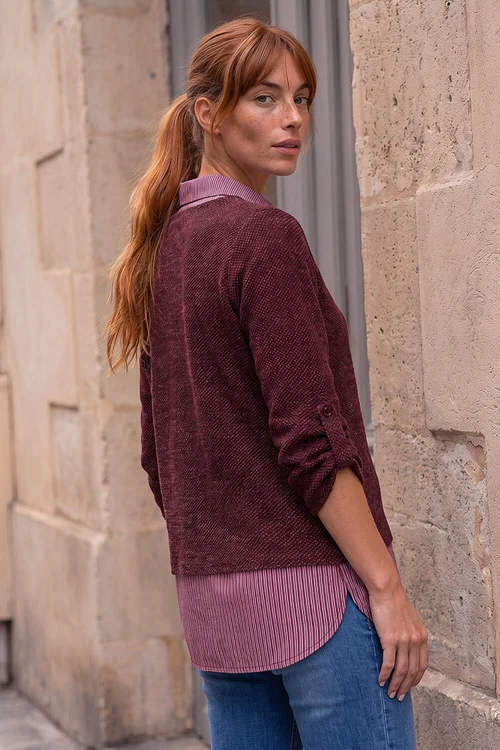 Roman Wine Mock Shirt Textured Knit Jumper - 16 Image 2