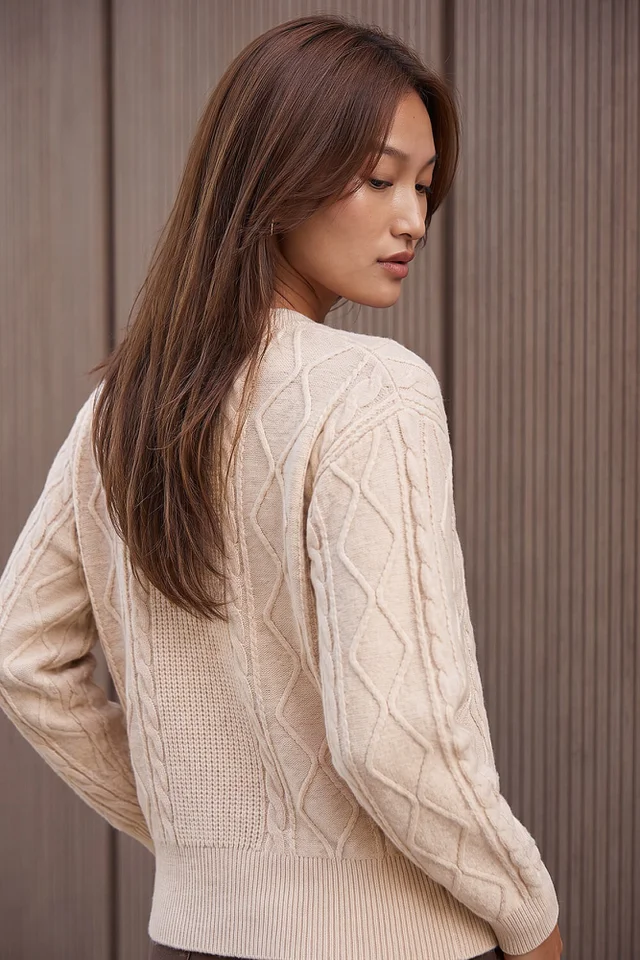 Roman Ivory Knitted Cable Bomber