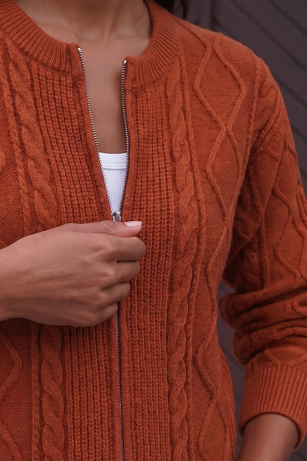 Roman Rust Knitted Cable Bomber - 18 Image 4
