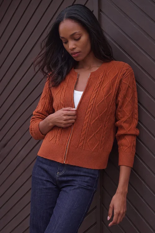 Roman Rust Knitted Cable Bomber - 18 Image 1