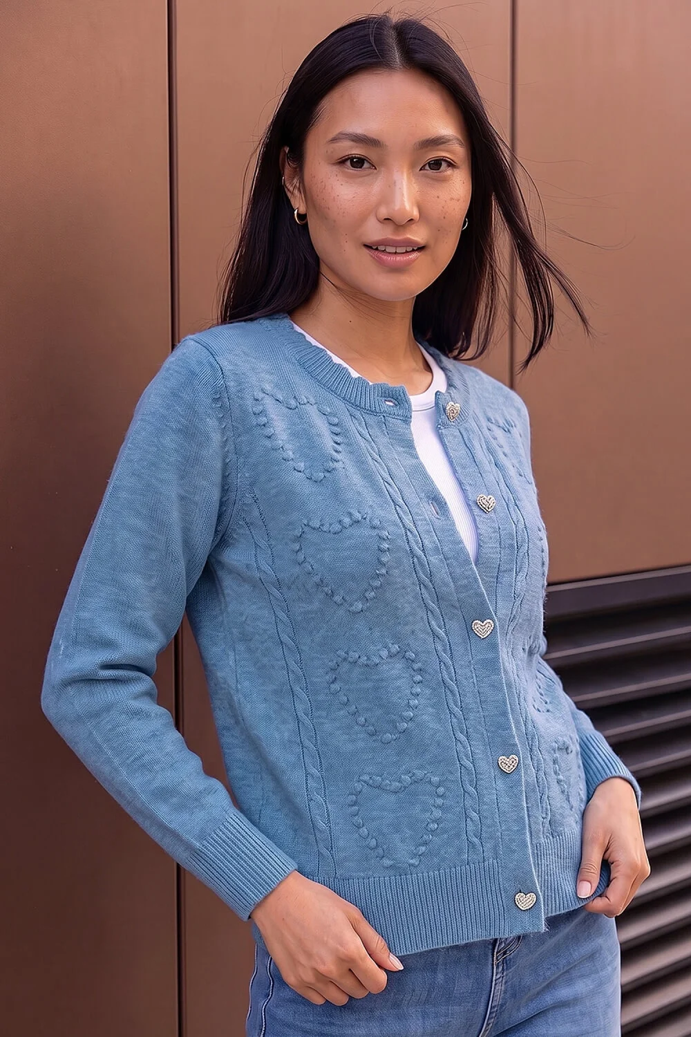 Roman Blue Heart Stitch Knit Cardigan - 12 Image 2