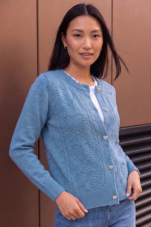 Roman Blue Heart Stitch Knit Cardigan - 12 Image 2