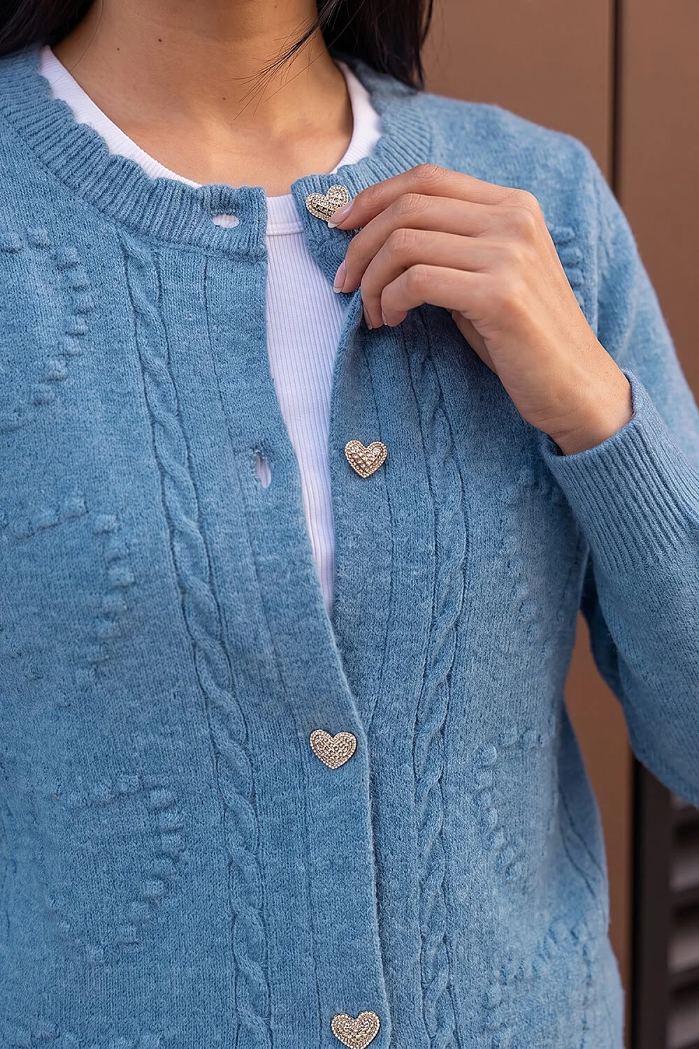 Roman Blue Heart Stitch Knit Cardigan - 12 Image 4