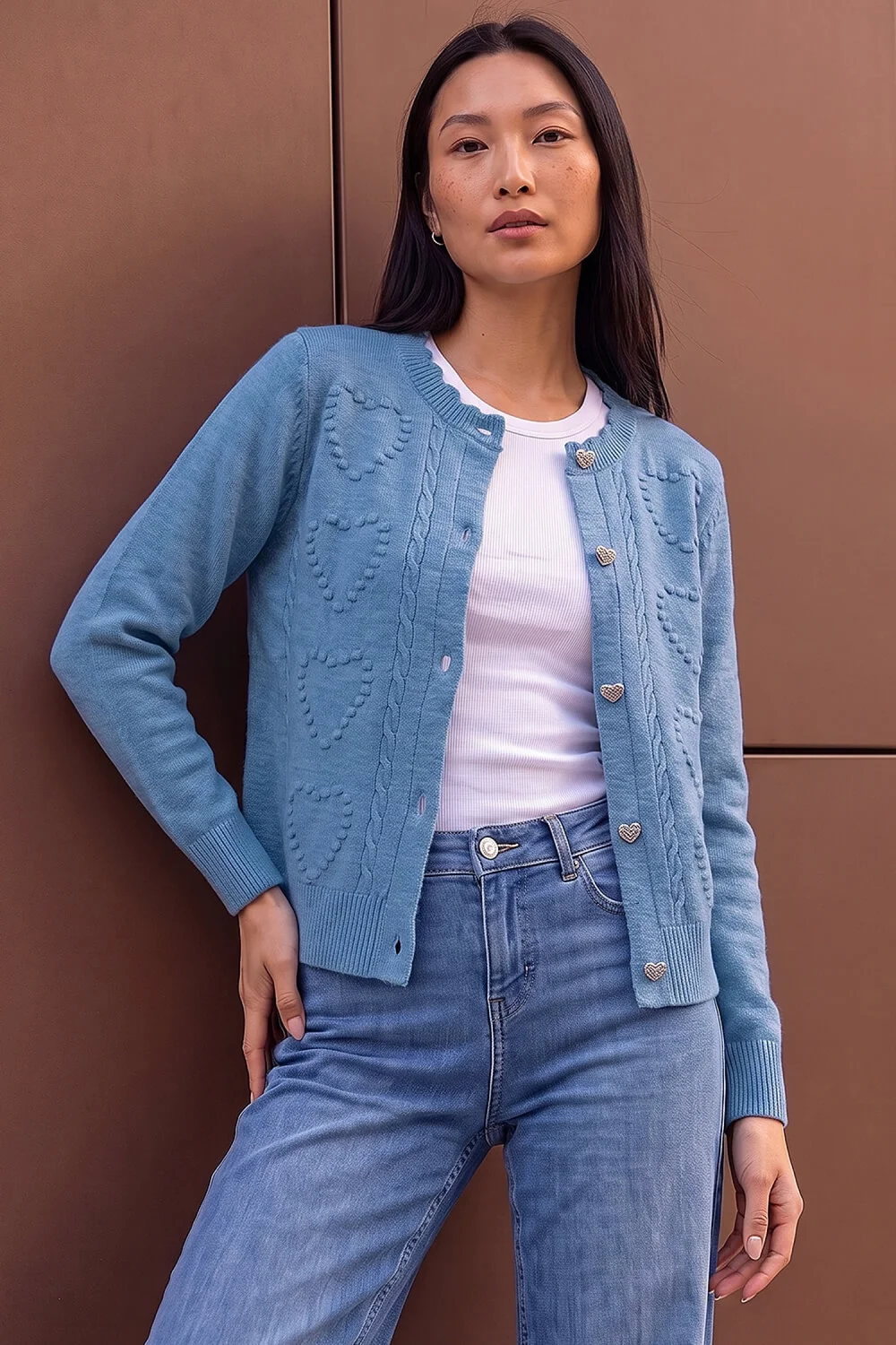 Roman Blue Heart Stitch Knit Cardigan - 12 Image 1