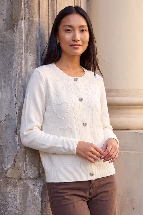 Roman Ivory Heart Stitch Knit Cardigan - 16 Image 1