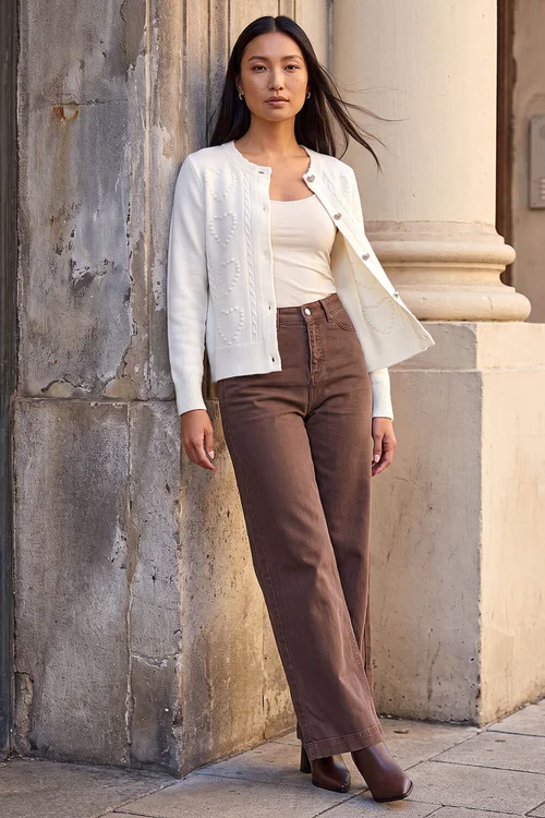 Roman Ivory Heart Stitch Knit Cardigan - 16 Image 3