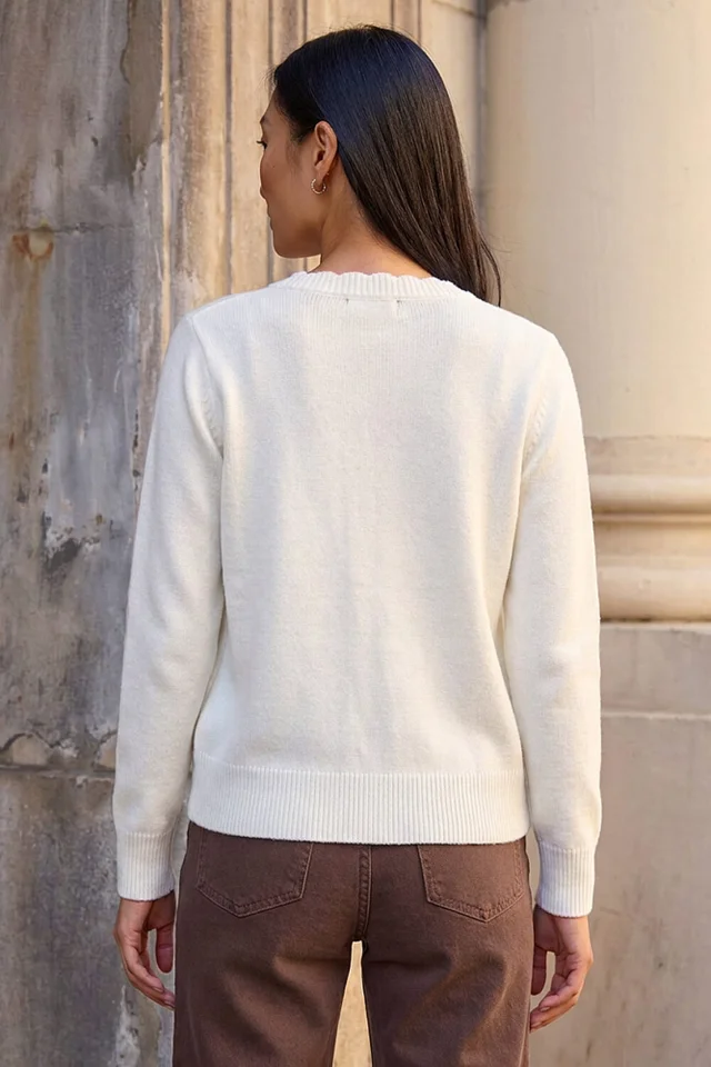 Roman Ivory Heart Stitch Knit Cardigan