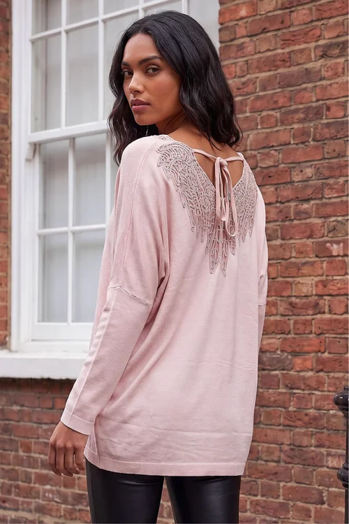Roman Pink Lace Back V-Neck Poncho - M Image 3