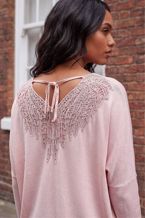 Roman Pink Lace Back V-Neck Poncho - M Image 4