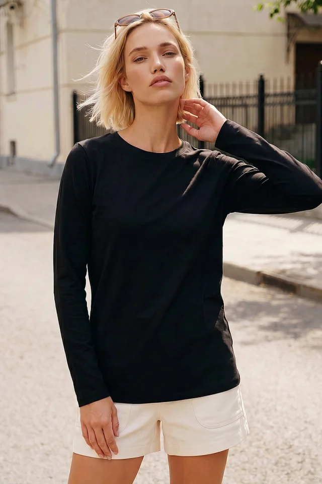 Roman Black Long Sleeve Jersey Top