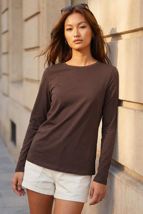 Roman Chocolate Long Sleeve Jersey Top - 14 Image 1