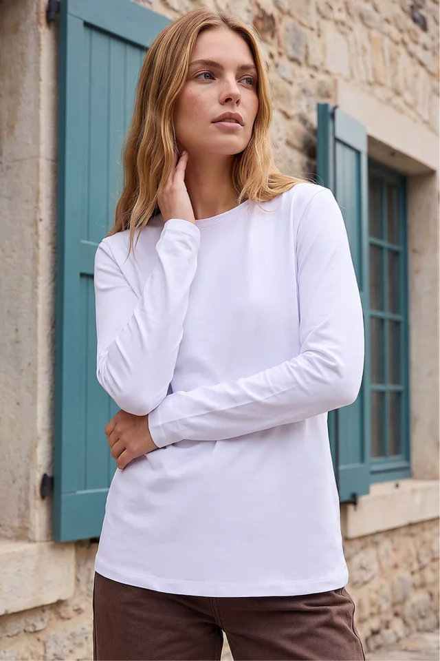 Roman White Long Sleeve Jersey Top