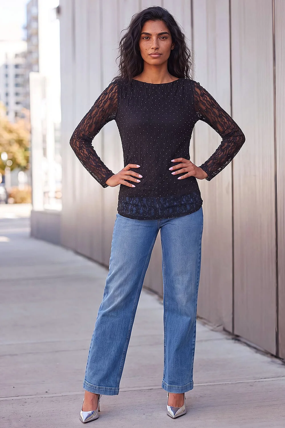Roman Black Lace Ruched Top - 18 Image 2