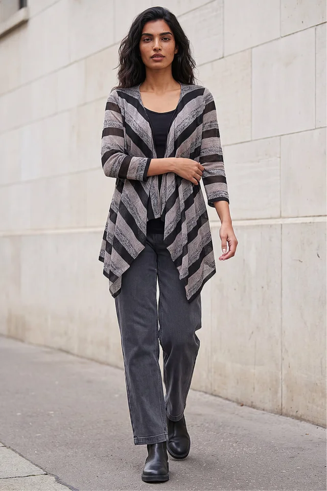 Roman Black Mock Layer Stripe Cardigan