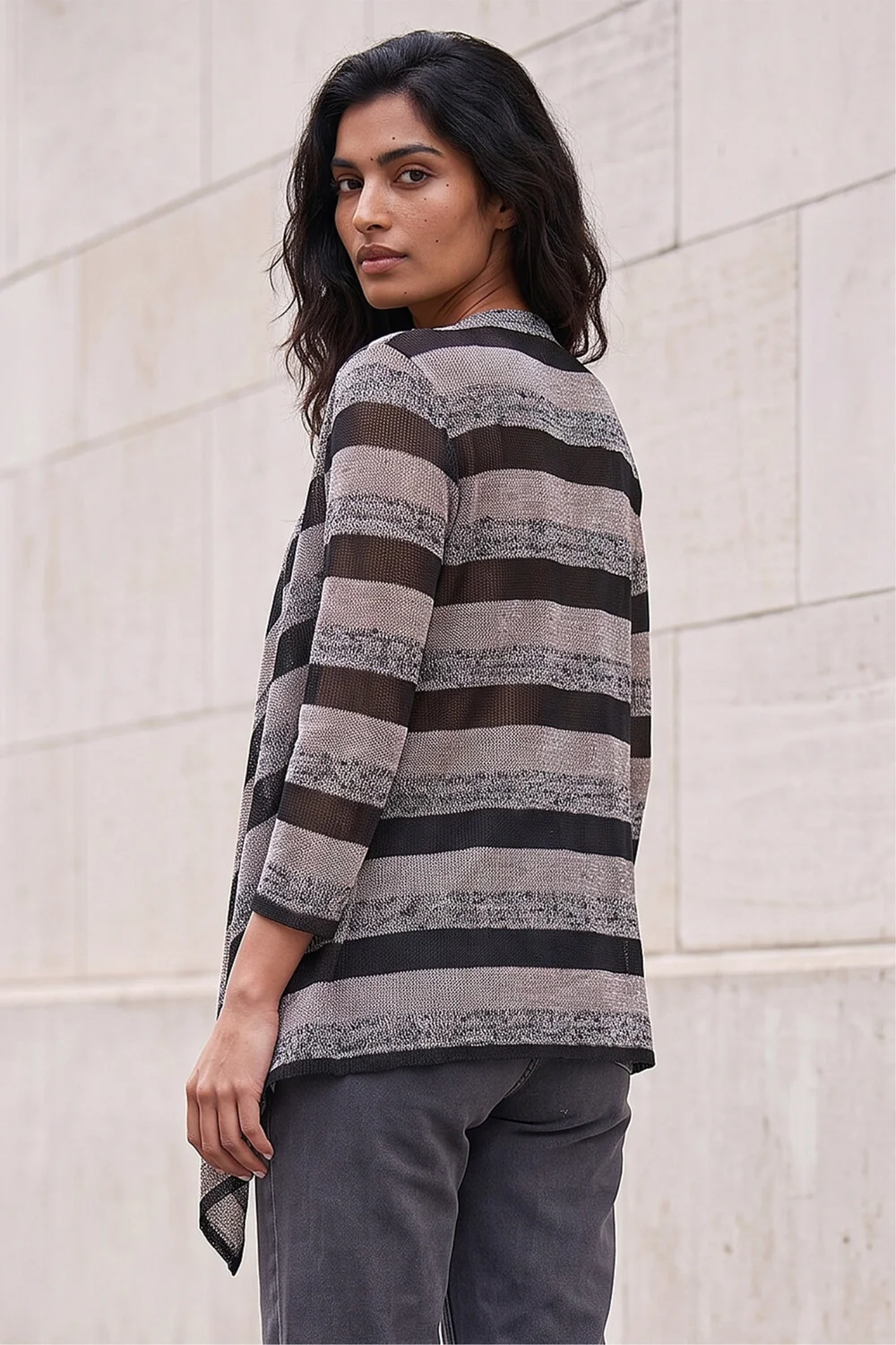 Roman Black Mock Layer Stripe Cardigan - 12 Image 3