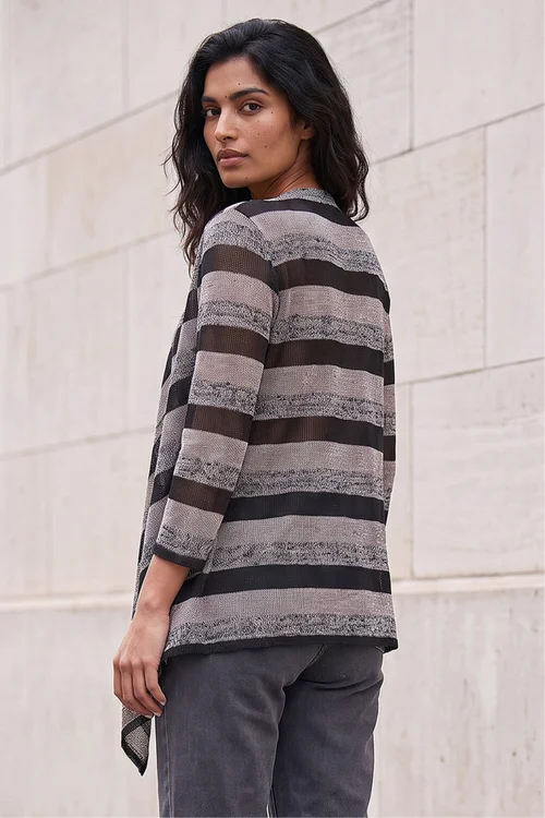 Roman Black Mock Layer Stripe Cardigan - 12 Image 3