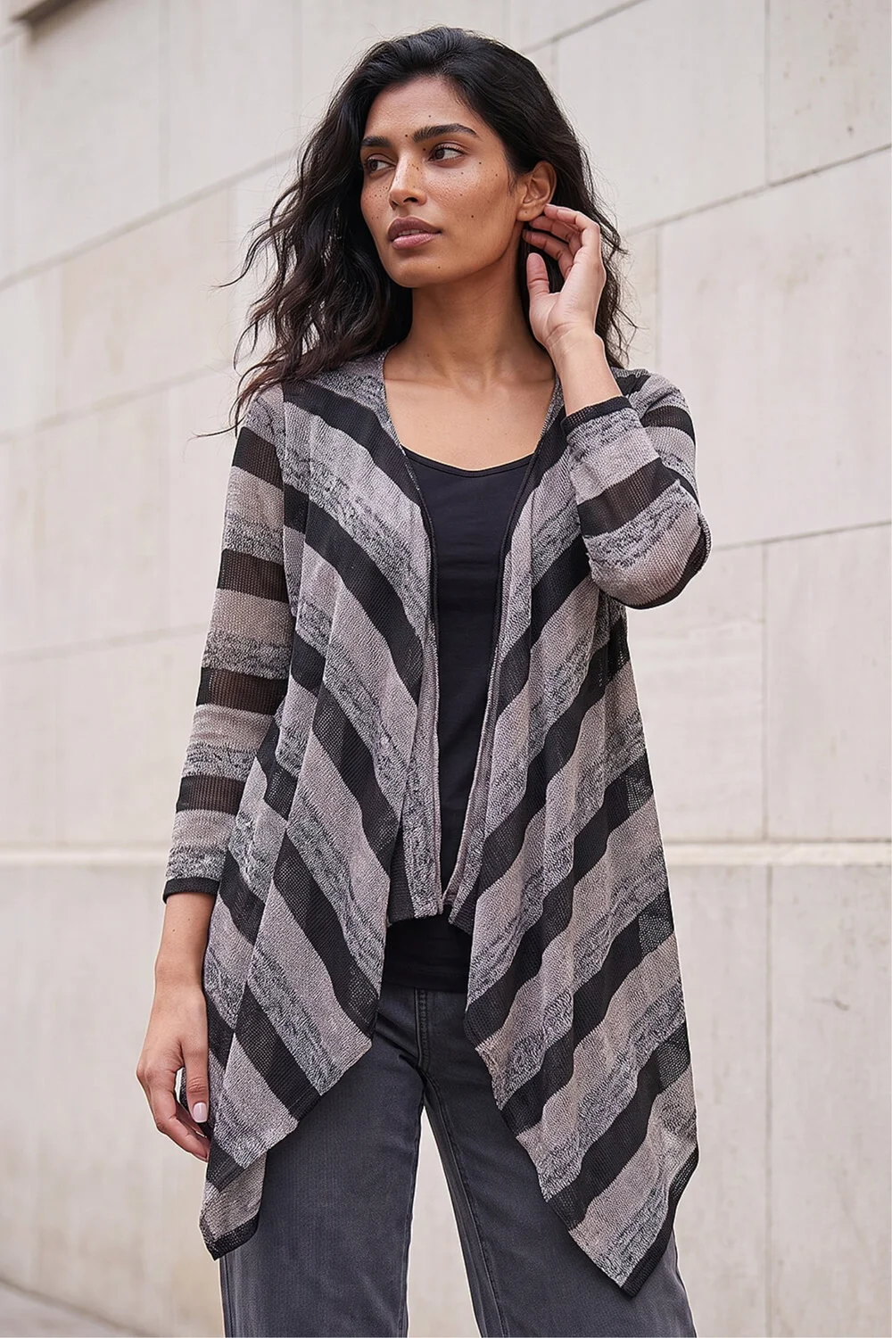 Roman Black Mock Layer Stripe Cardigan - 12 Image 1