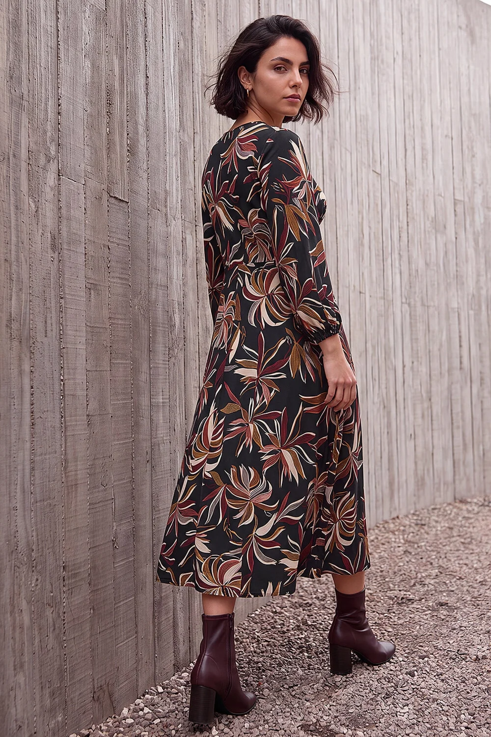Roman Rust Leaf Print A-Line Dress - 14 Image 3