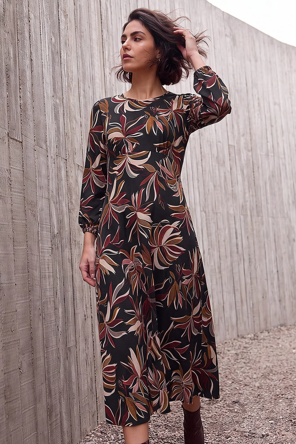 Roman Rust Leaf Print A-Line Dress - 14 Image 1