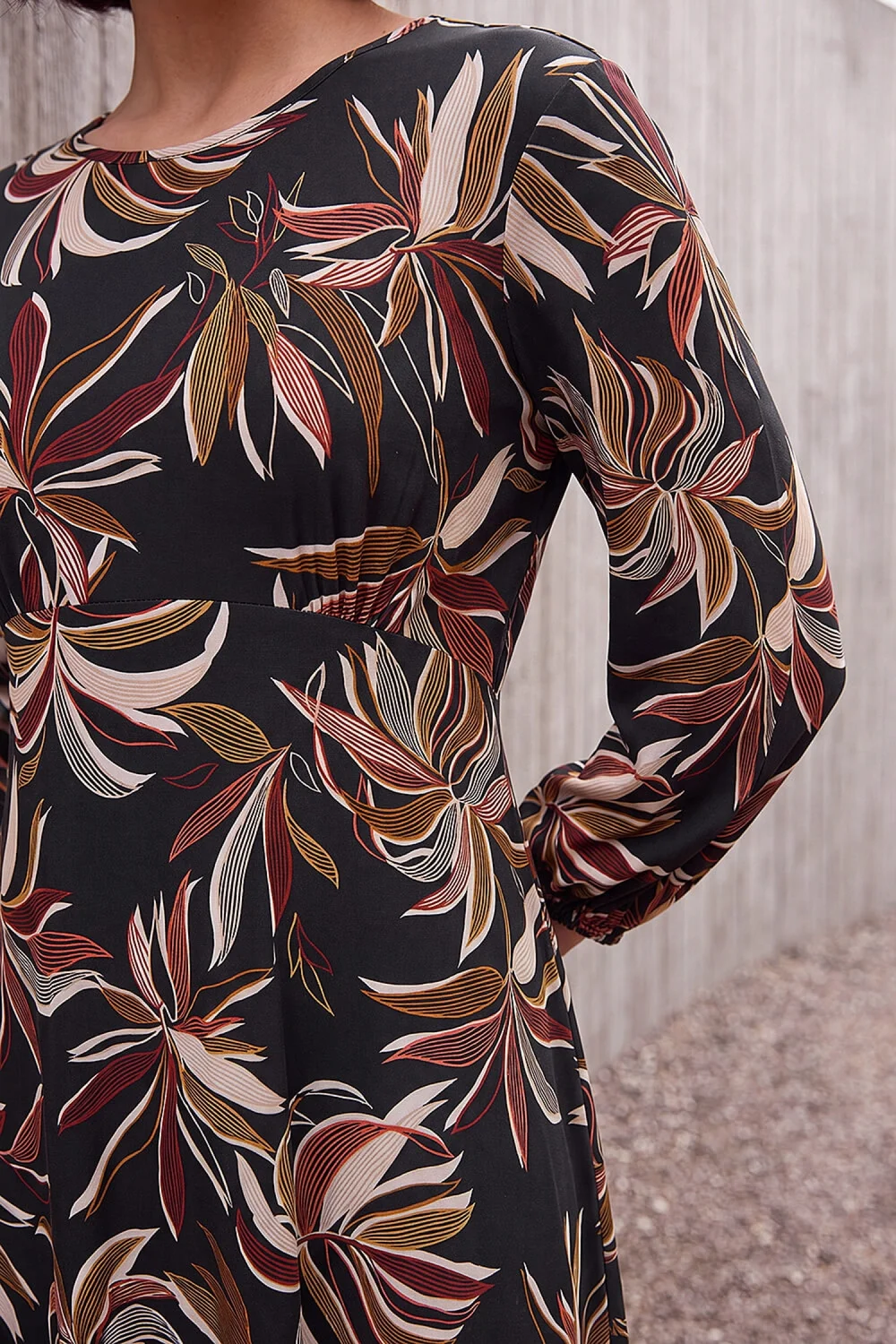 Roman Rust Leaf Print A-Line Dress - 14 Image 4