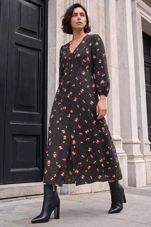 Roman Black Lace Floral Print Midi Dress - 16 Image 1