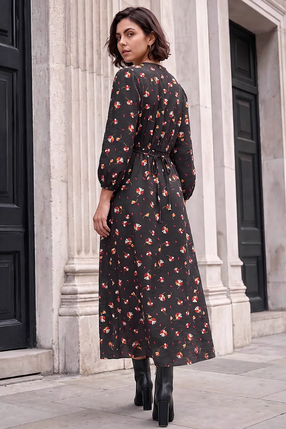 Roman Black Lace Floral Print Midi Dress - 16 Image 3