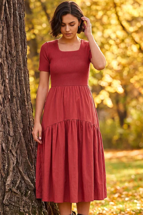 Roman Copper Knit Woven Mix Midi Dress - 18 Image 2