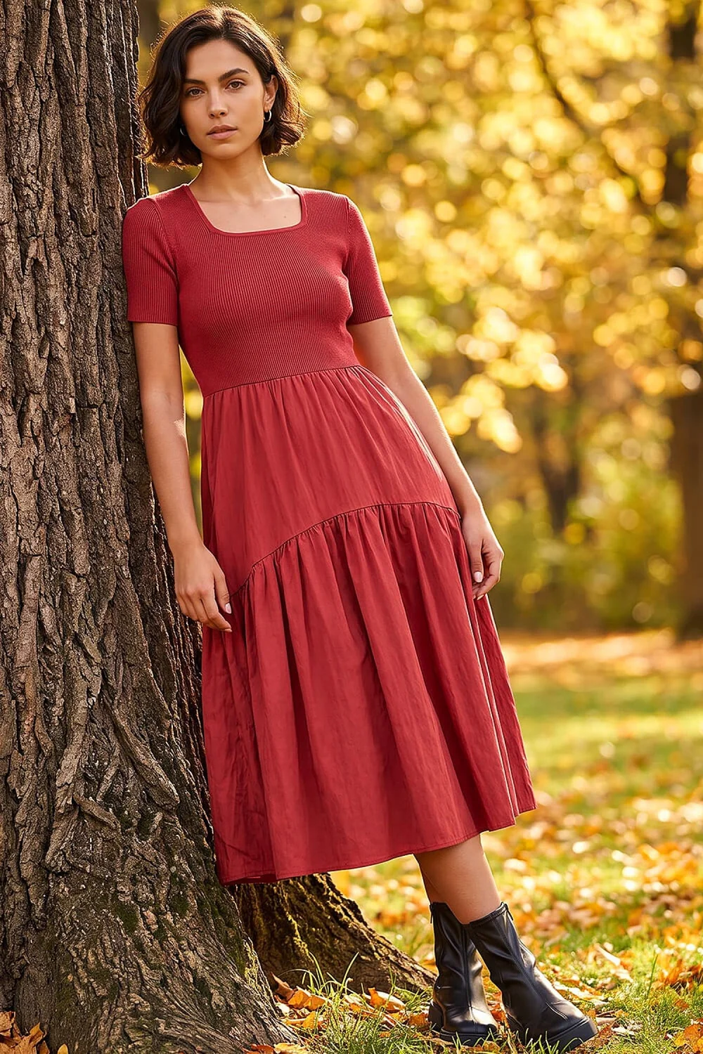 Roman Copper Knit Woven Mix Midi Dress - 18 Image 1