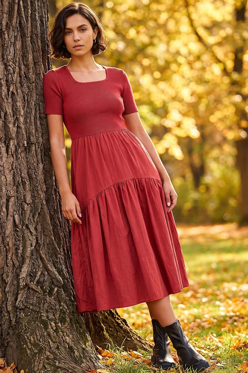 Roman Copper Knit Woven Mix Midi Dress - 18 Image 1