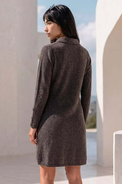 Roman Chocolate Petite Collared Knit Shift Dress - 18 Image 3