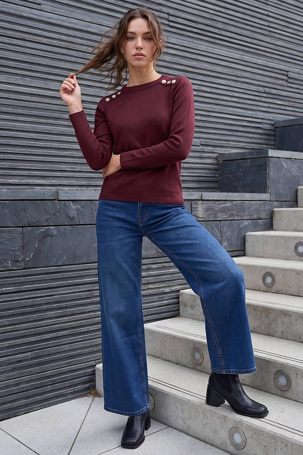 Roman Wine Petite Button Jumper - 14 Image 2
