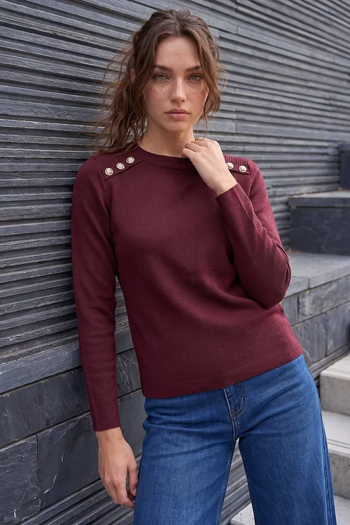 Roman Wine Petite Button Jumper - 14 Image 1