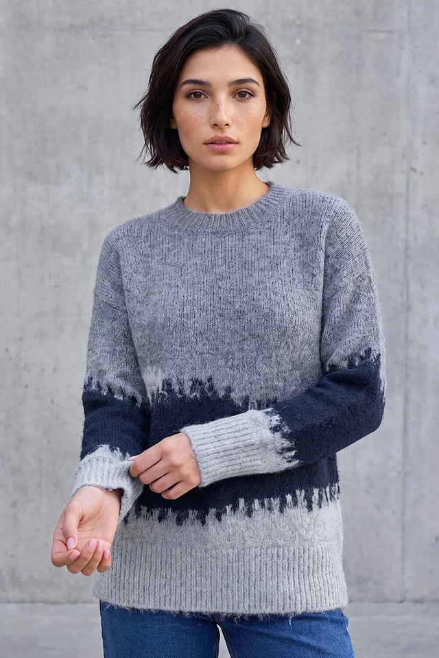 Roman Navy Petite Abstract Knit Jumper