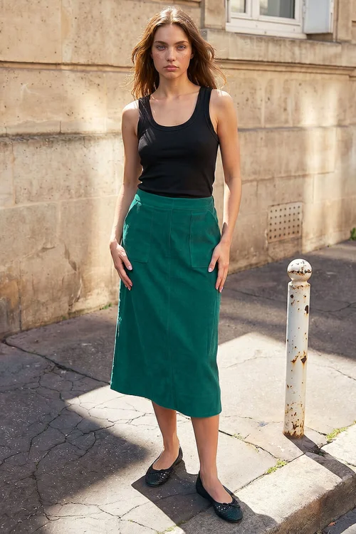 Roman Dark Green Petite Cord Pocket Skirt - 18 Image 2