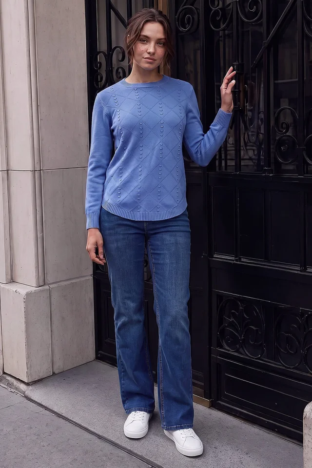 Roman Blue Petite Cable Knit Curved Hem Jumper