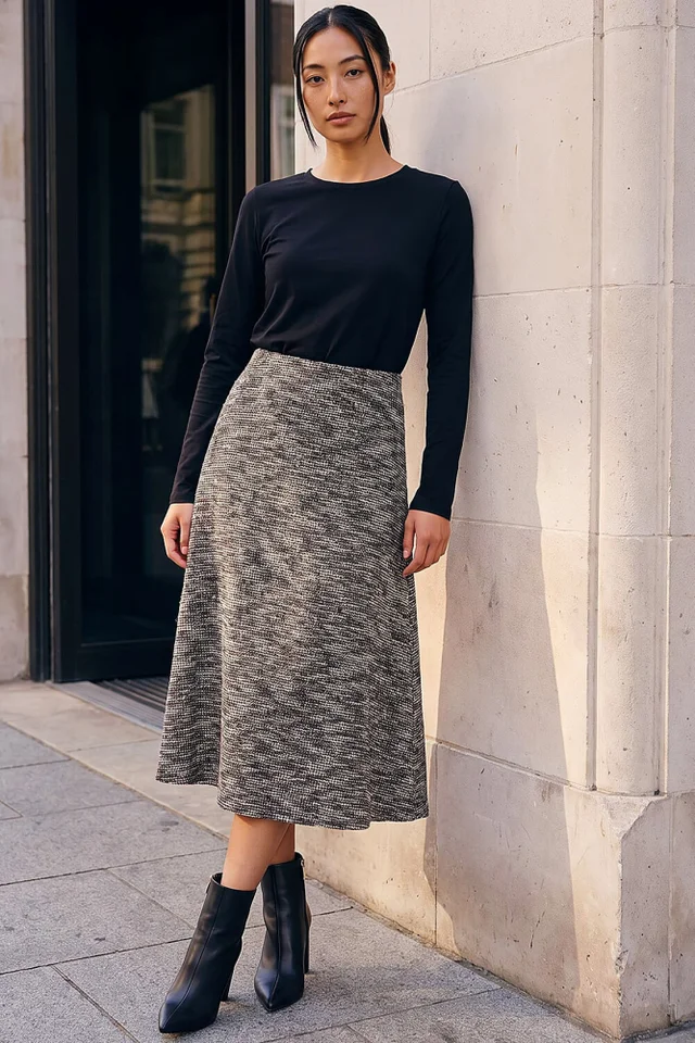 Roman Chocolate Petite Boucle A-Line Midi Skirt